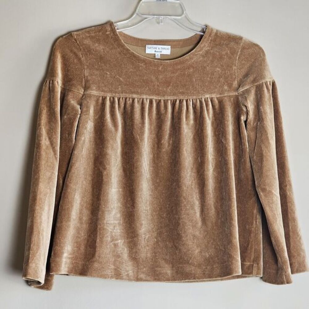 Madewell Texture & Thread Warm Hickory Corduroy Swing Top Sweater XS Soft Boxy‎